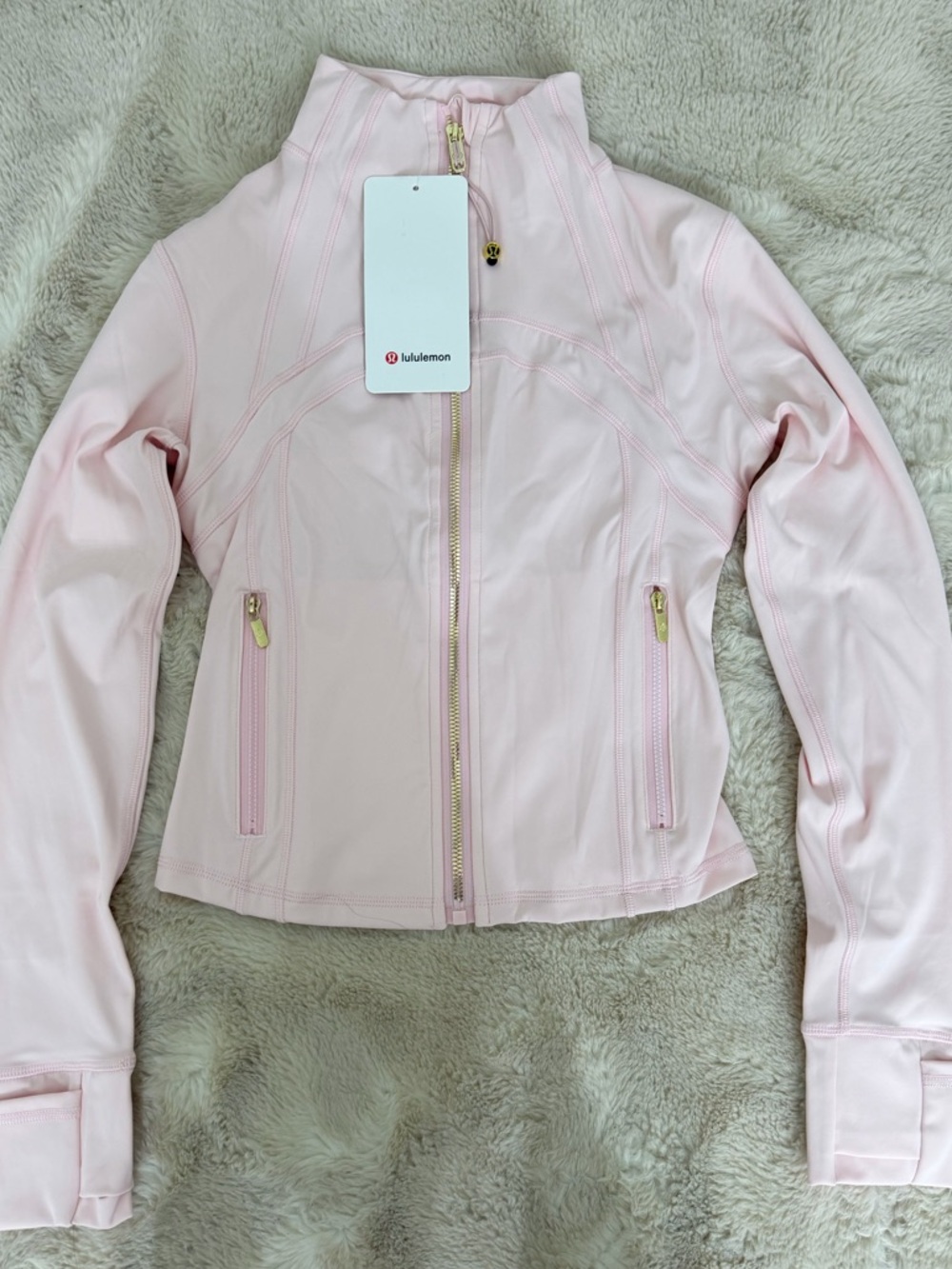 lululemon pink cropped define jacket with gold zipper